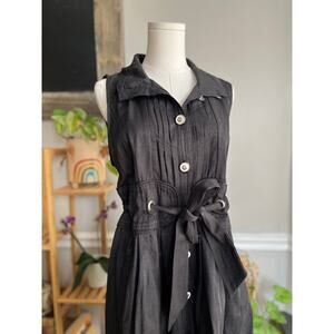 Vintage Y2K Black Corset Dress Midi Gothic Button Front Funnel Neck Size Large